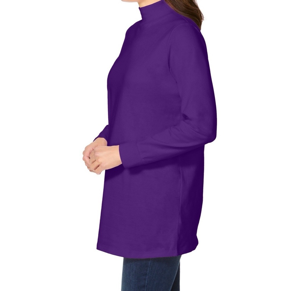 Woman Within Plus Size 3X  Perfect Long-Sleeve Mockneck Tee Purple Cotton‎